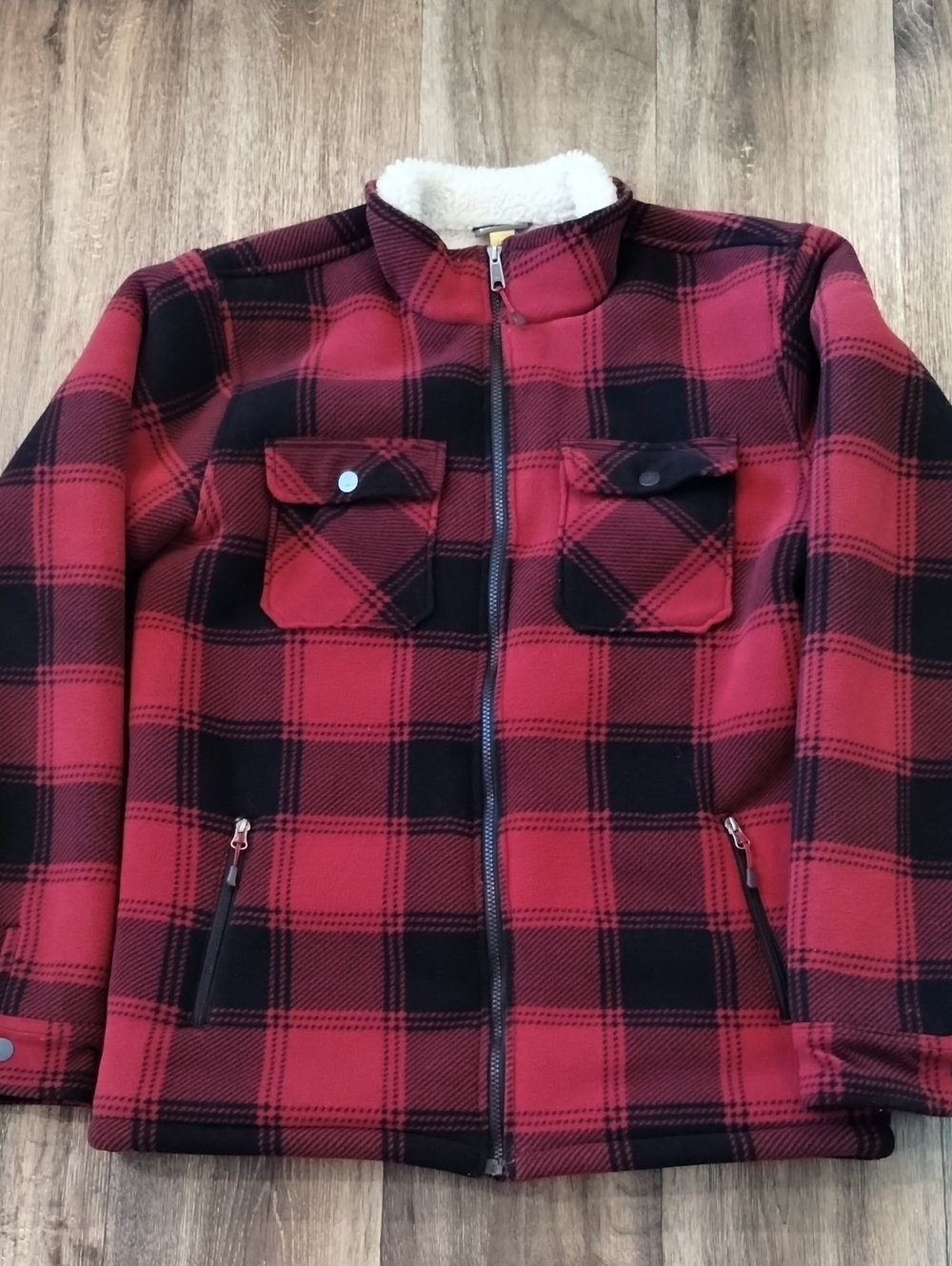 Men's Cabela's Red & Black Buffalo Plaid Sherpa-Lined Jacket Size Large Tall